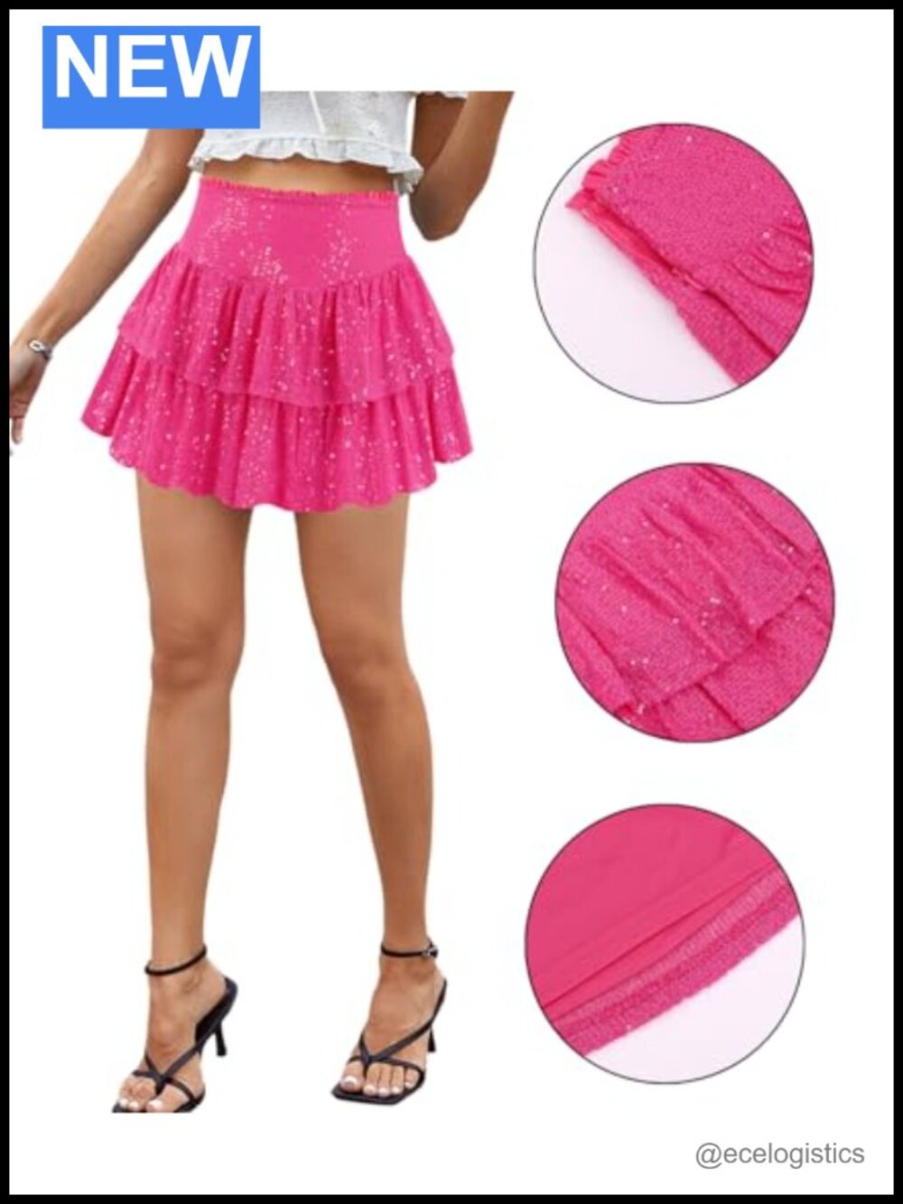 Women's Shimmer Sequin Mini Skirt High Waisted A-Line Party Fancy - Picture 3 of 6